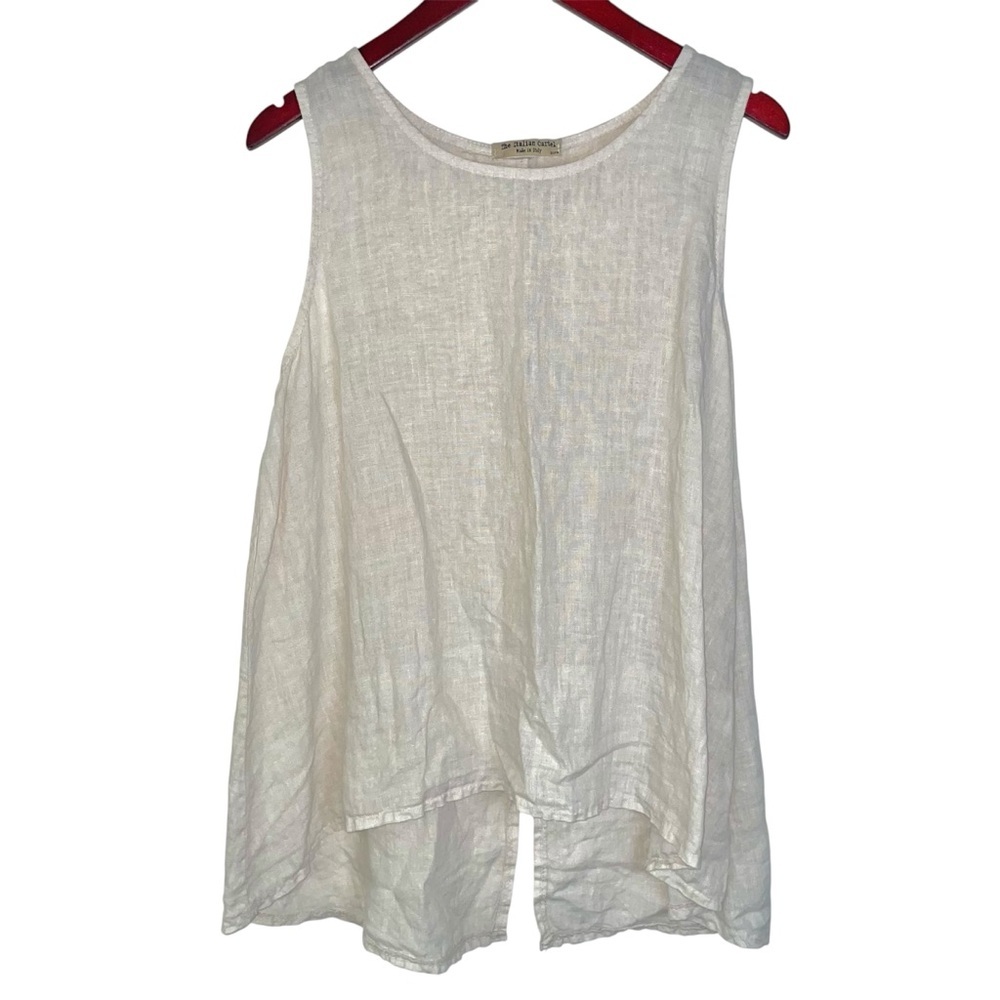 The Italian Cartel linen tank top button back high-low lagenlook cream small